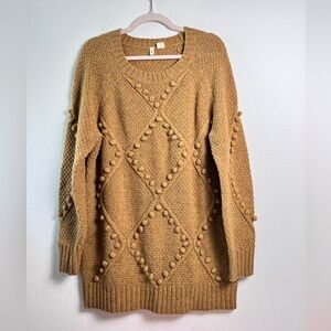 Anthropologie Moth‎ Yellow Wool Blend Crew Neck Pom Pom Sweater Medium
